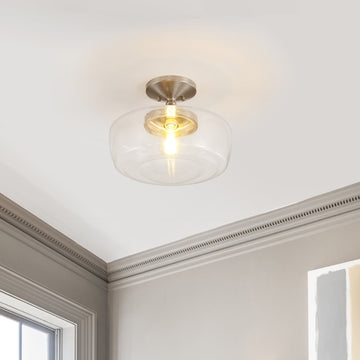 Marfa 14" Glass/Iron Farmhouse Modern LED Flush Mount